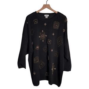 VINTAGE VICTORIA JONES Woman plus gold beaded detail oversized knit sweater 3X